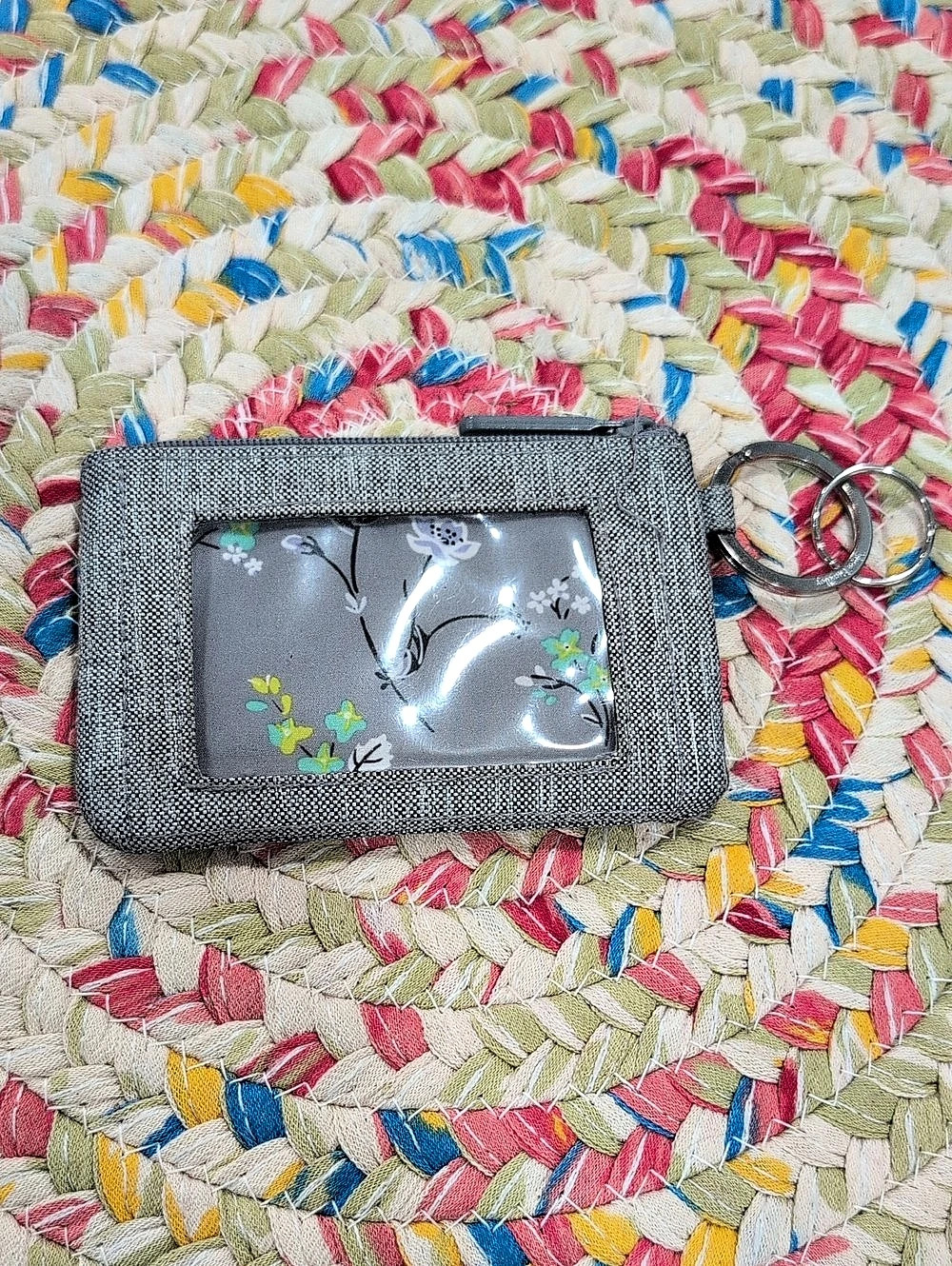 Vera Bradley Zip ID Case Floral Cosmetic Pouch Gray & Multicolor